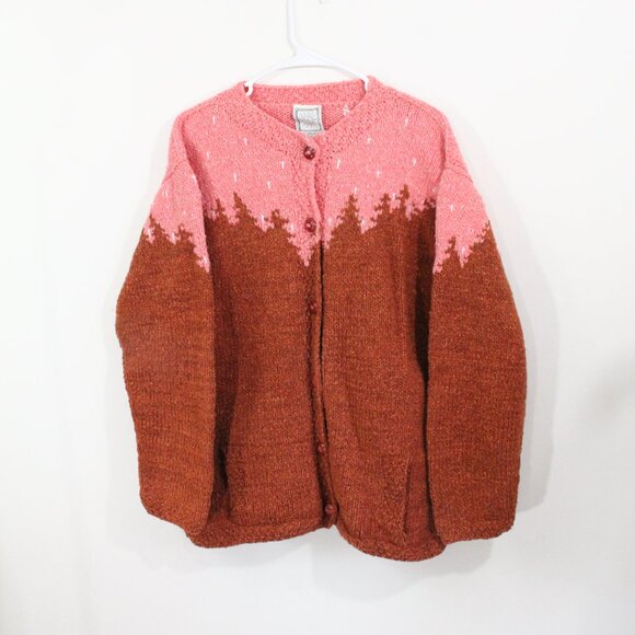 Women Chunky Knit Cardigan Sweater Hand knit Large XL Del Mundo Vintage Heavy - Picture 7 of 11